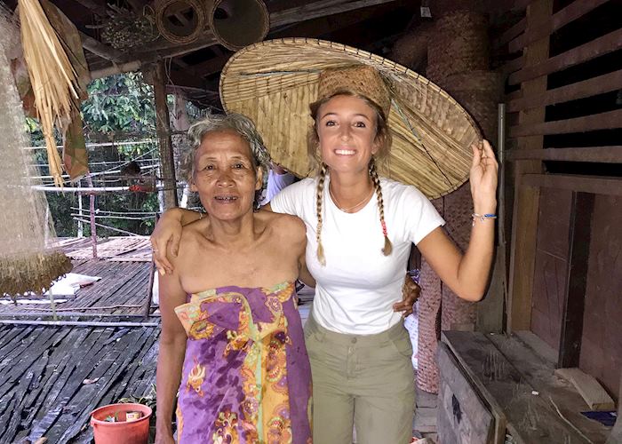 Jess visiting an Iban longhouse, Borneo