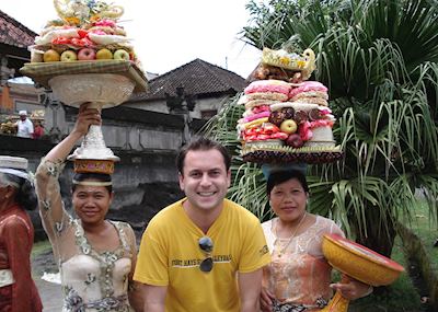 Jack with two locals in Ubud in Bali, Indonesia