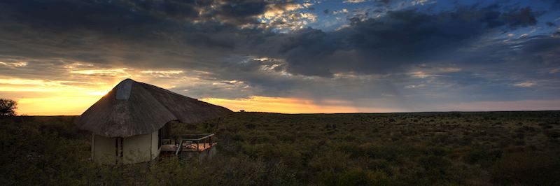 Dusk at Tau Pan Lodge in the Central Kalahari