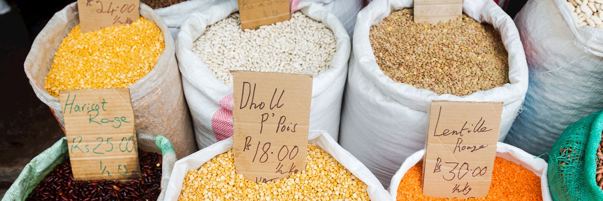Grains and legumes for sale, Port Louis
