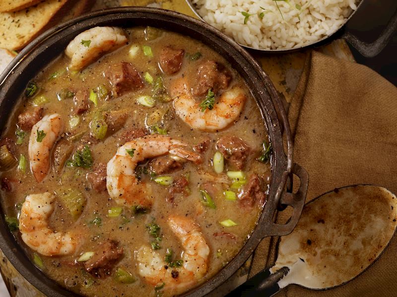 Creole-inspired shrimp and sausage gumbo