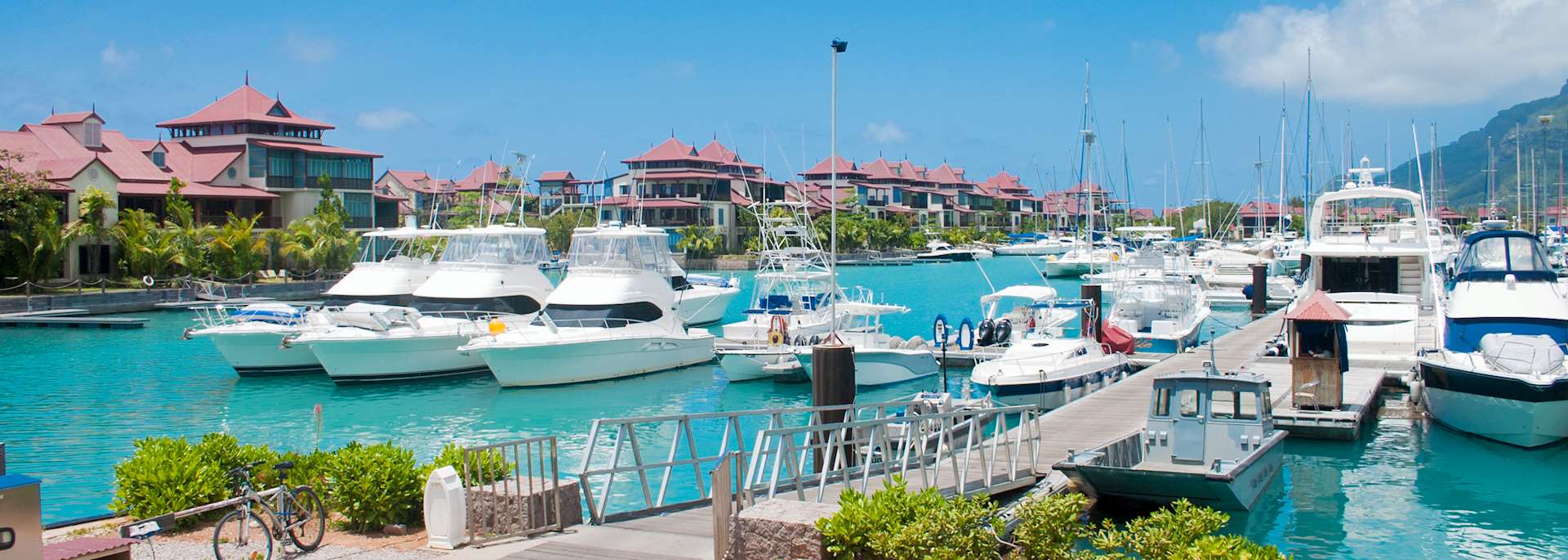 Sailing boats in marina on Mahé
