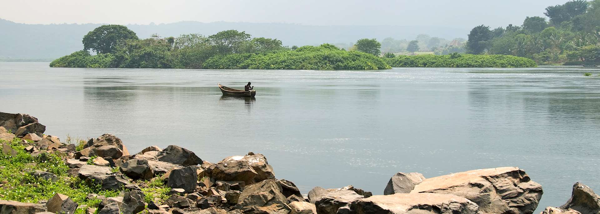 Fishing on a lake near Jinja