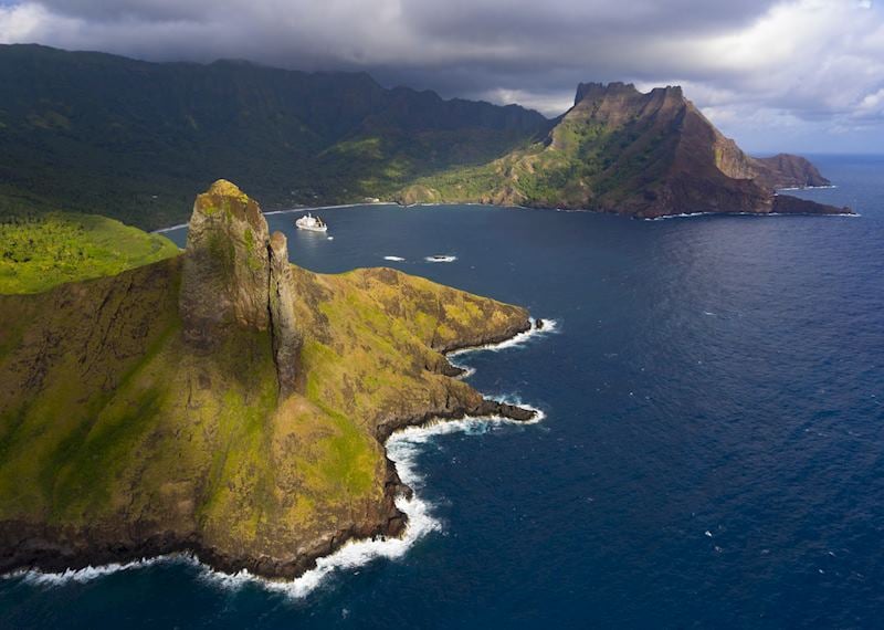 The Aranui at anchor, Hiva Oa