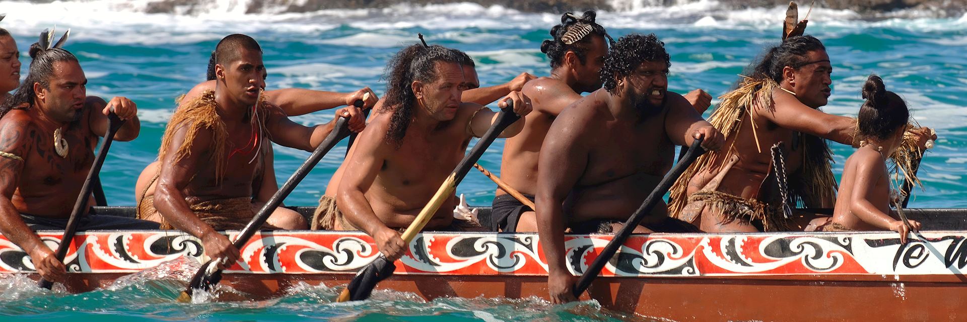 Maori warriors in a waka