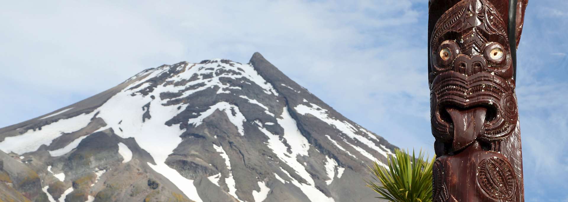 Māori carving against Volcano Taranaki