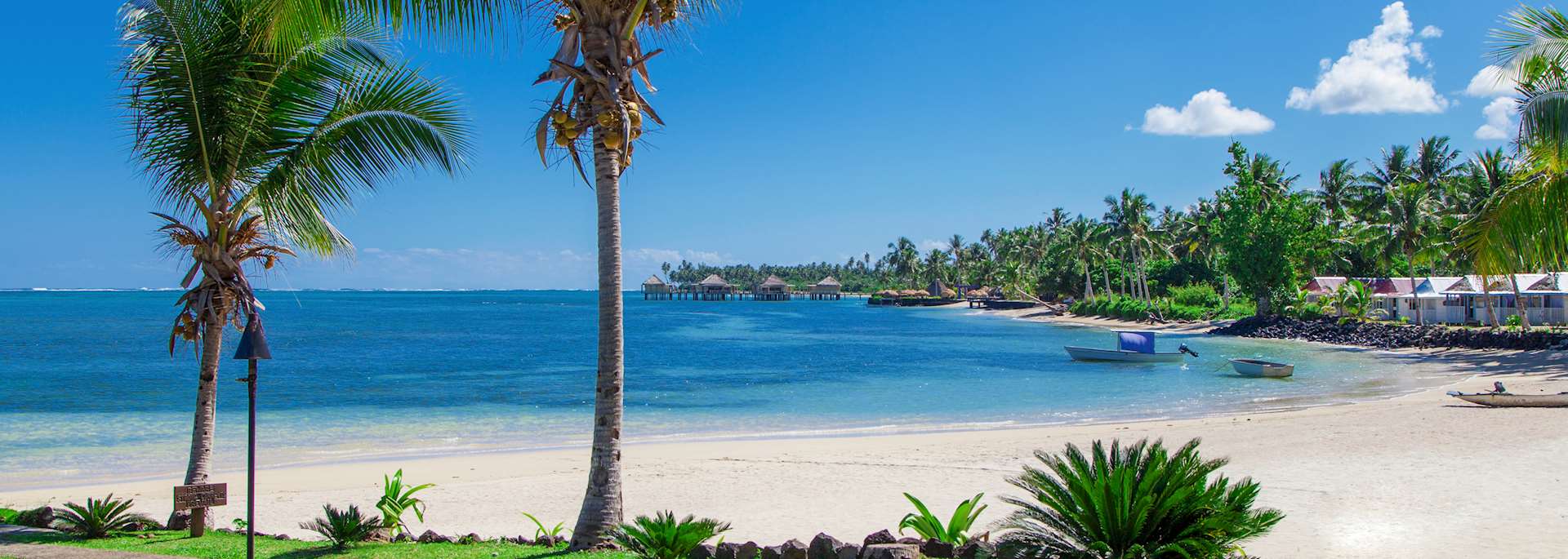 White sand beach and clear sea, Samoa