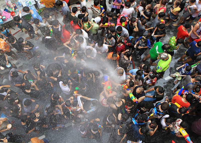 Locals celebrating Songkran in Bangkok
