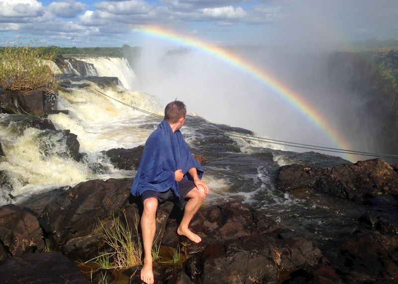 Rainbow over Victoria Falls in South Africa