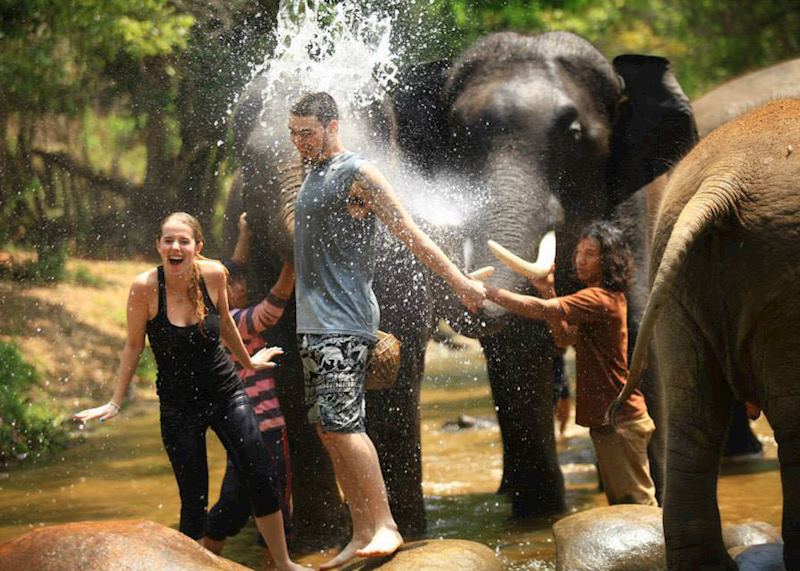 Bathing with Elephants in Thailand