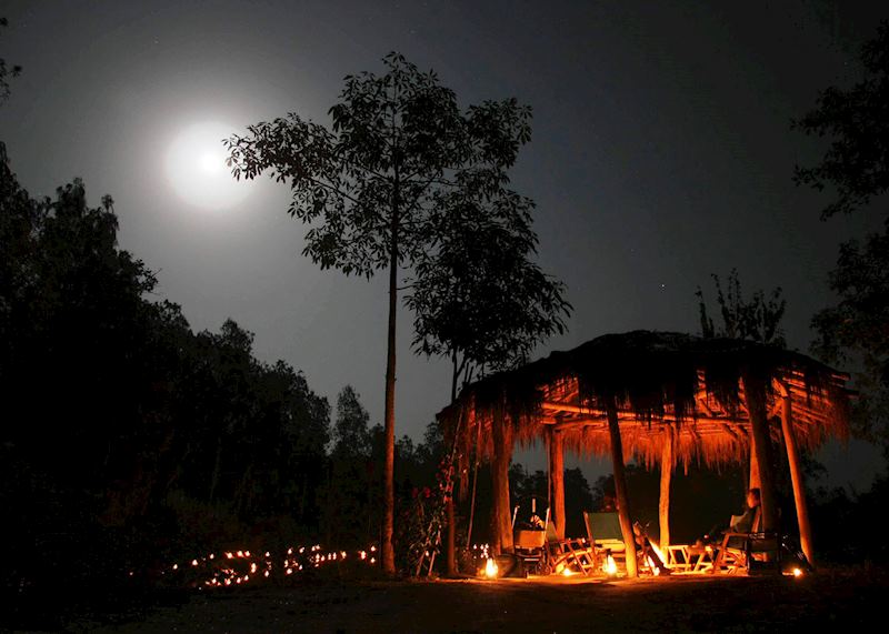 Guests enjoying a campfire at Shergarh