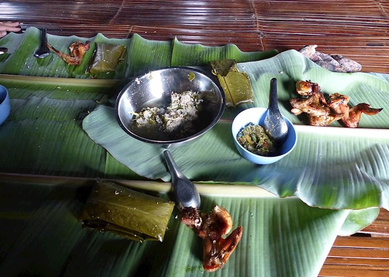 Delicious chicken curry on pandanus leaves