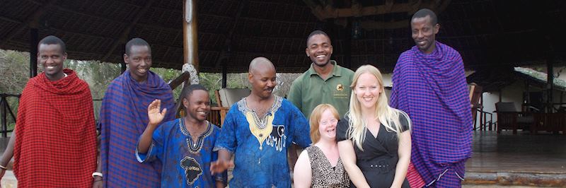 Hannah and Becky with staff at Selous Riverside Camp, Tanzania