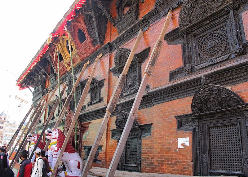 Building in Durbar Square with structural supports