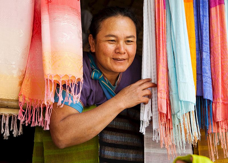 Lady with colourful scarves