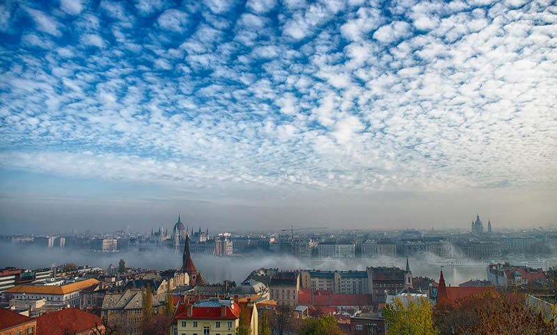 Morning fog above the River Danube, Budapest, Hungary