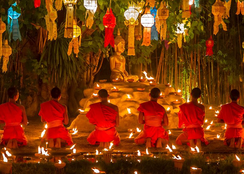 Novice monks in a Buddhist ceremony, Thailand