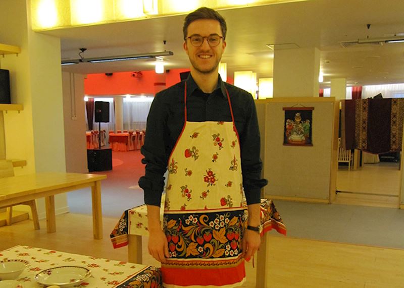 Nick getting ready for his cookery class