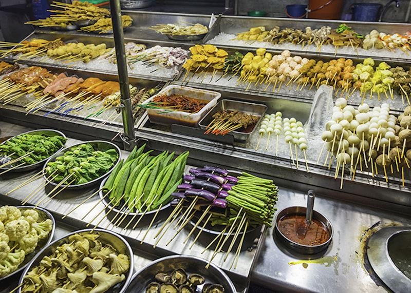 Street food on a night market stall