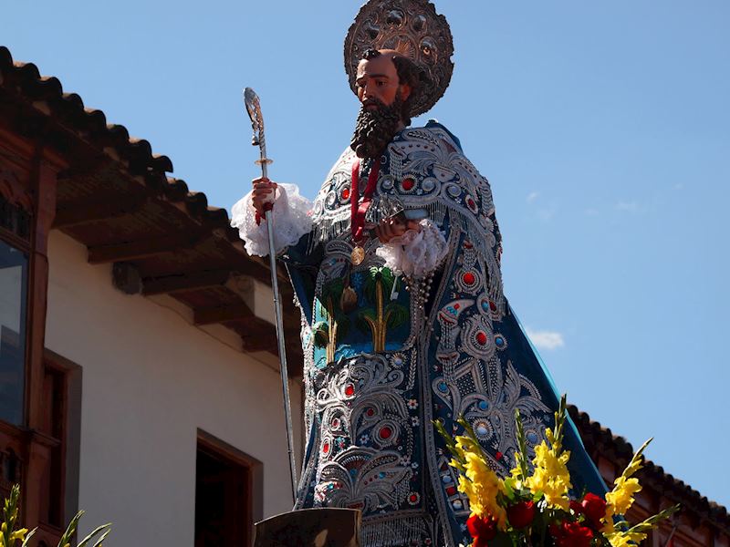 Blue Saint being paraded during Corpus Christie, Cuzco, Peru