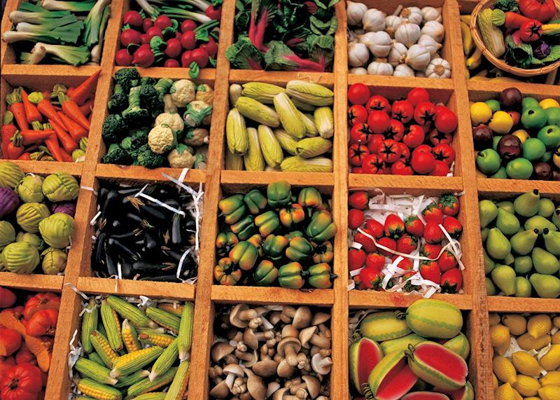 Fruits and vegetables on sale at Salamanca Market in Hobart, Australia