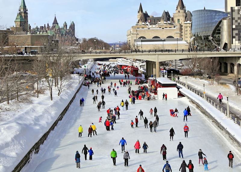 Ice skaters on the Rideau Canal in Ottawa