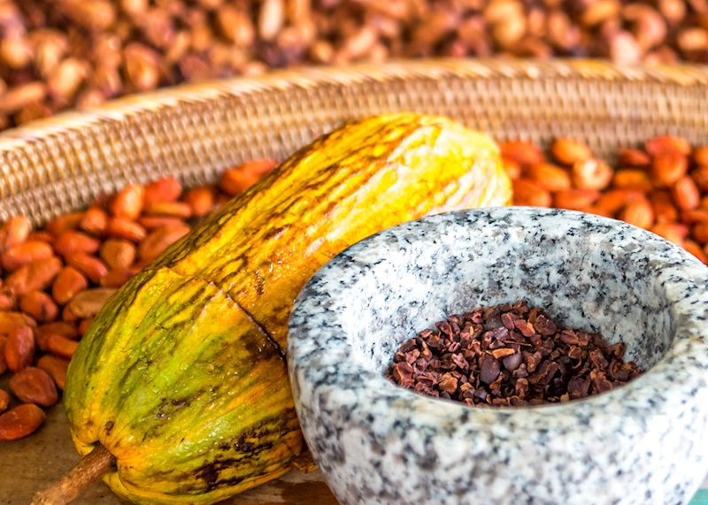 Preparing cocoa beans, Saint Lucia