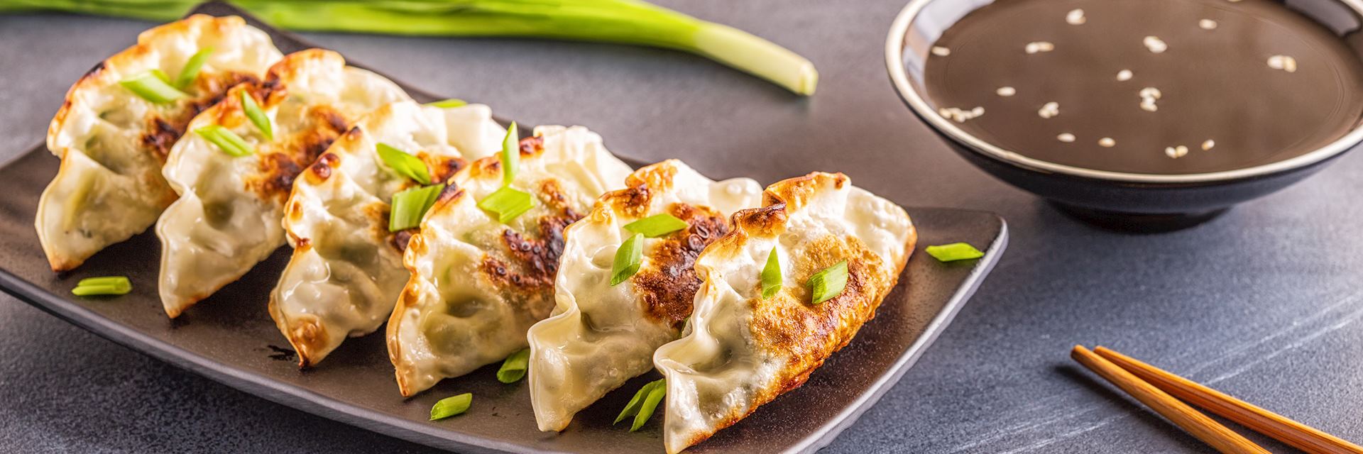 Gyoza (or dumplings) snack with soy sauce