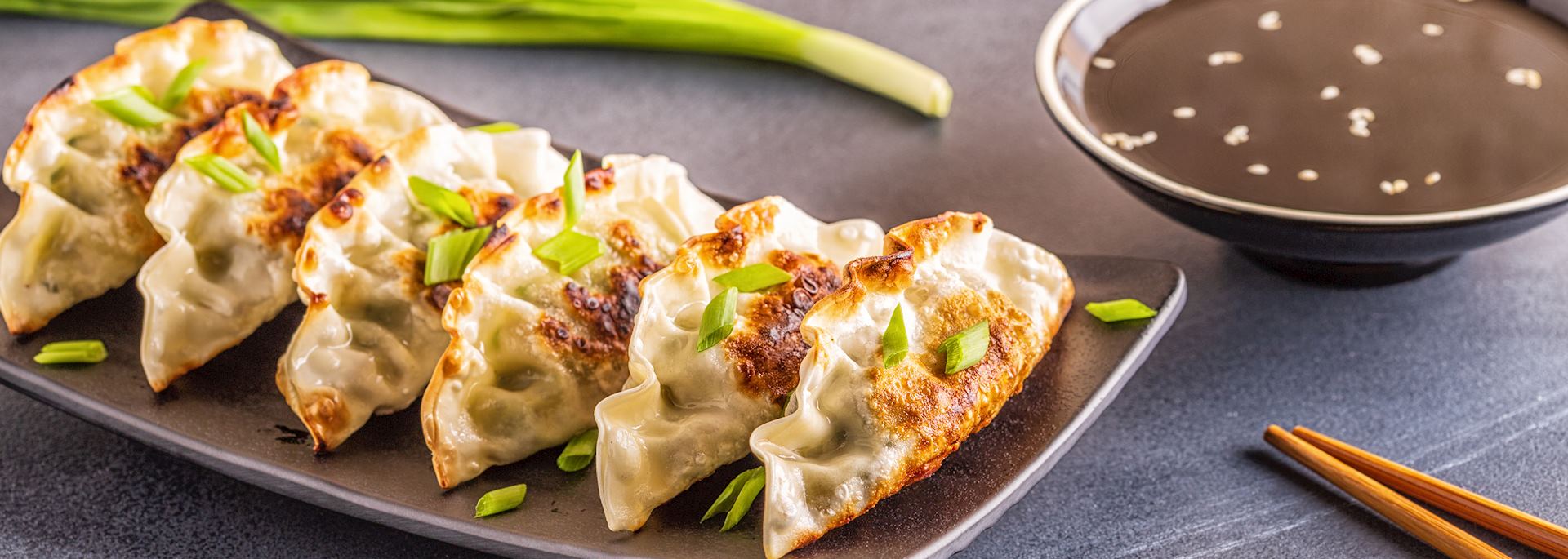 Gyoza (or dumplings) snack with soy sauce