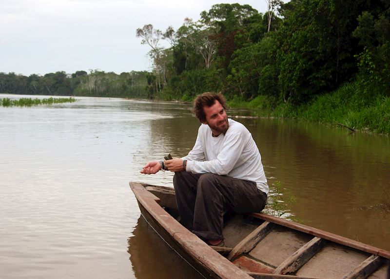 Nik fishing in the Amazon