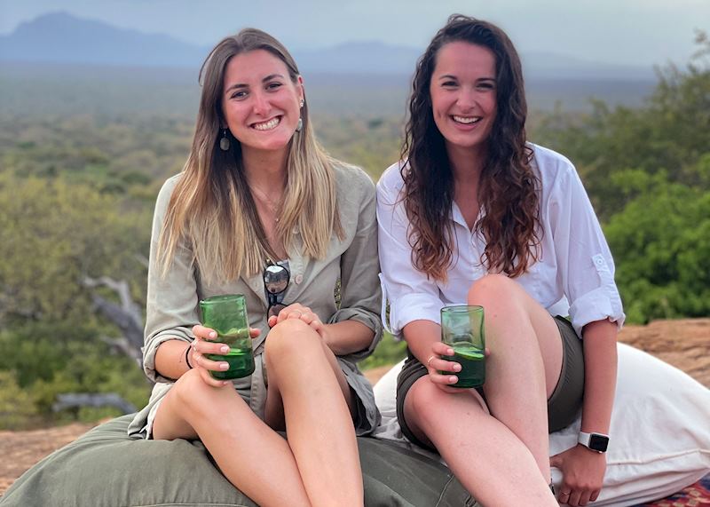 Natasha (left) and Abigail enjoying evening sundowners