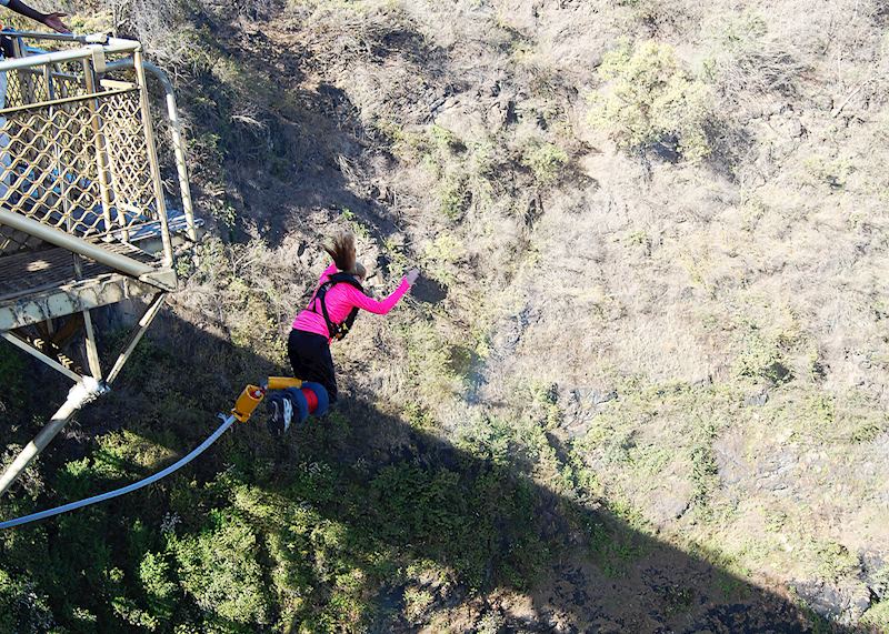 Heather bungee jumping off Victoria Falls Bridge