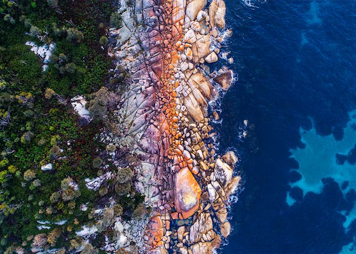 Aerial view of Bay of Fires, Tasmania — © Stu Gibson