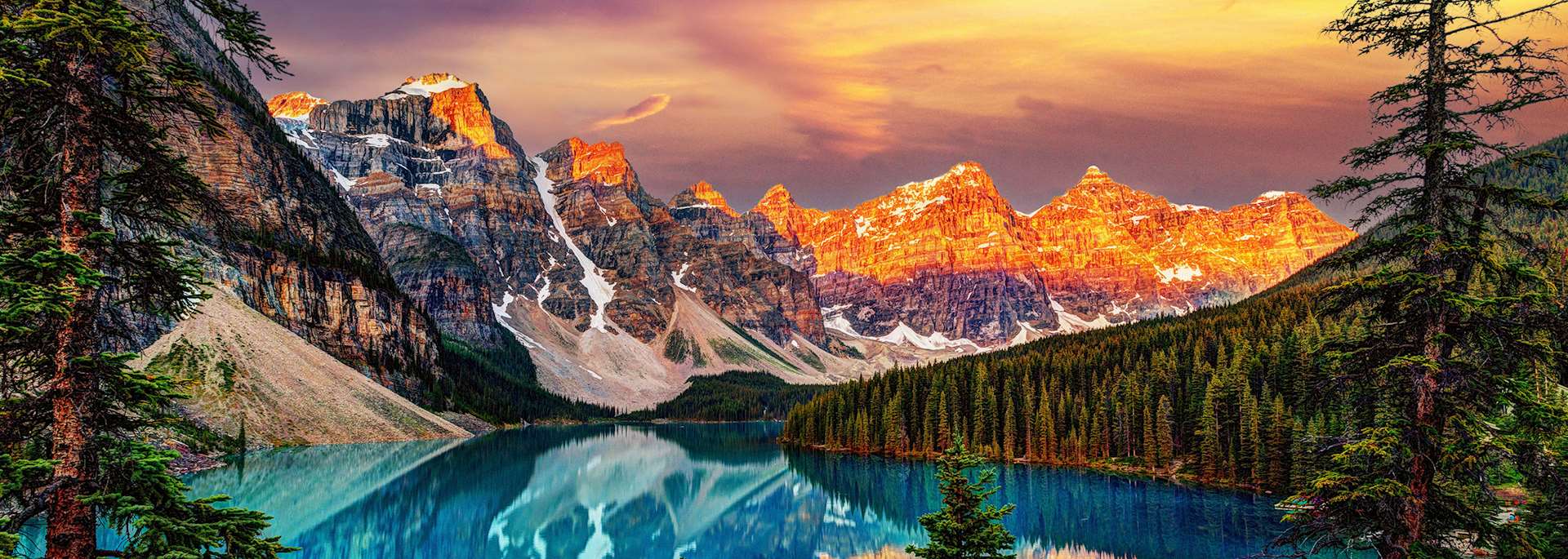 Sunrise at Moraine Lake \u0026 Lake Louise tour | Audley Travel UK, image size:1920x685