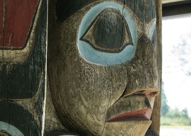 Carved totem face, Museum of Anthropology, Vancouver, British Columbia
