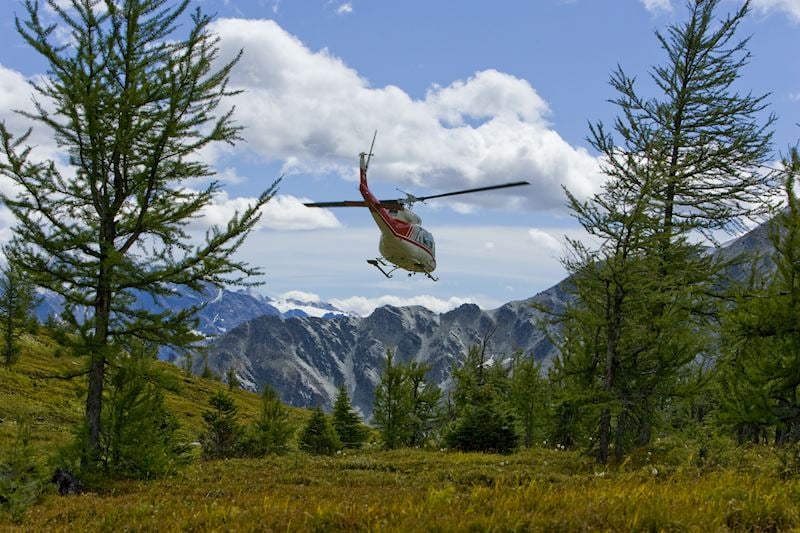 Heli-hiking in the mountains of Alberta