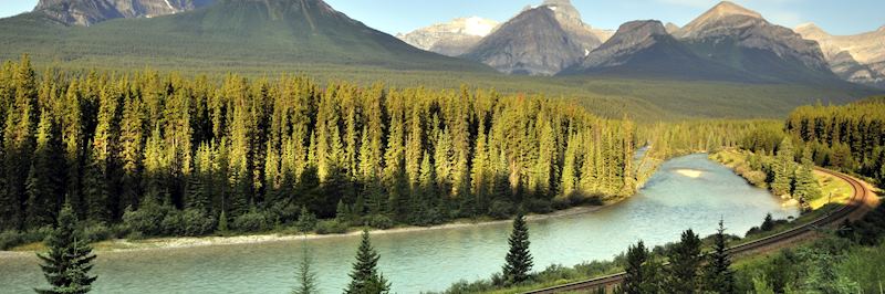 The route of the Canadian train runs through the heart of the Rockies