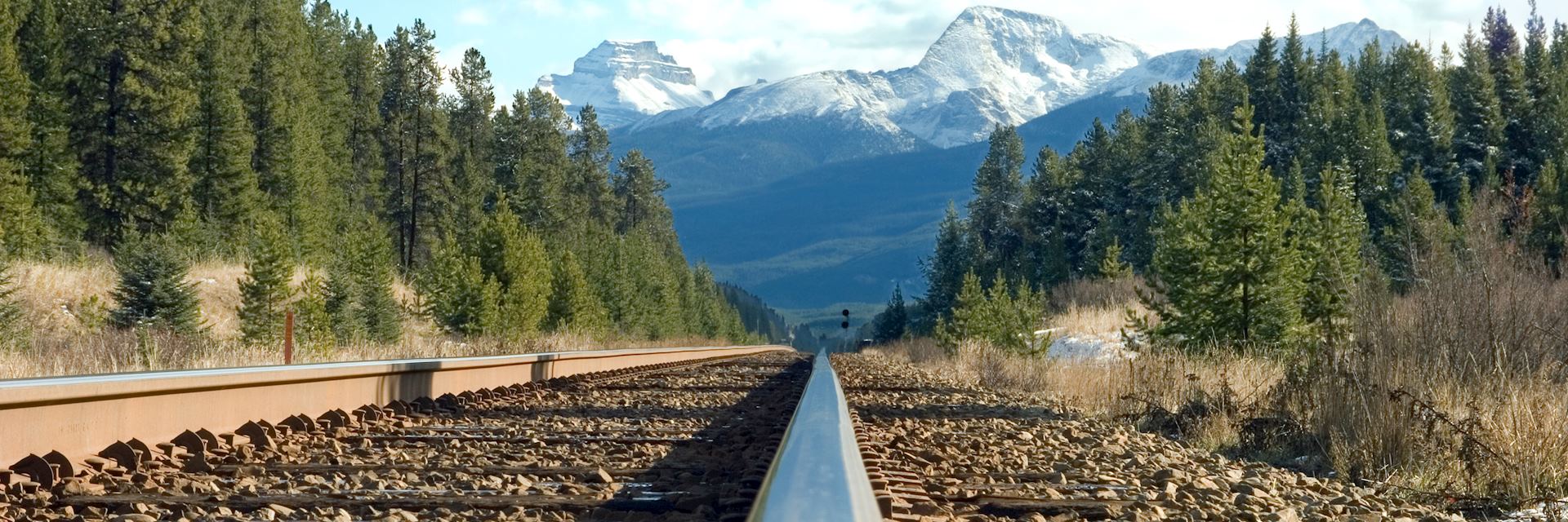 Train tracks carve their way through Canada's Rockies