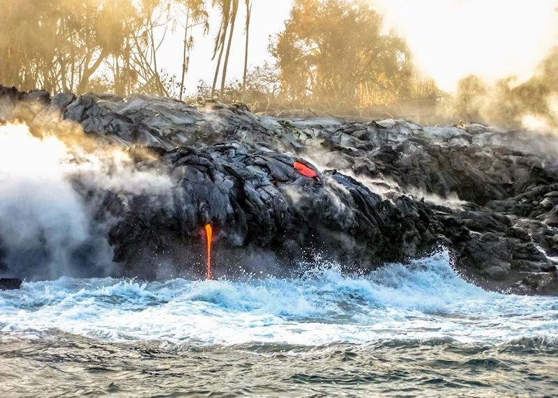 Noxious clouds of 'laze' are formed as lava flows into the sea from the Kīlauea Volcano in Hawaii