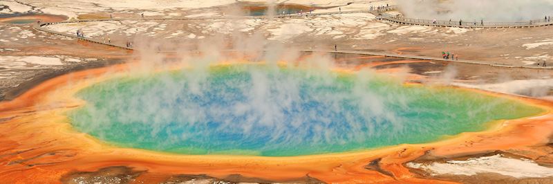 Grand Prismatic Spring can be seen on Yellowstone's southern loop