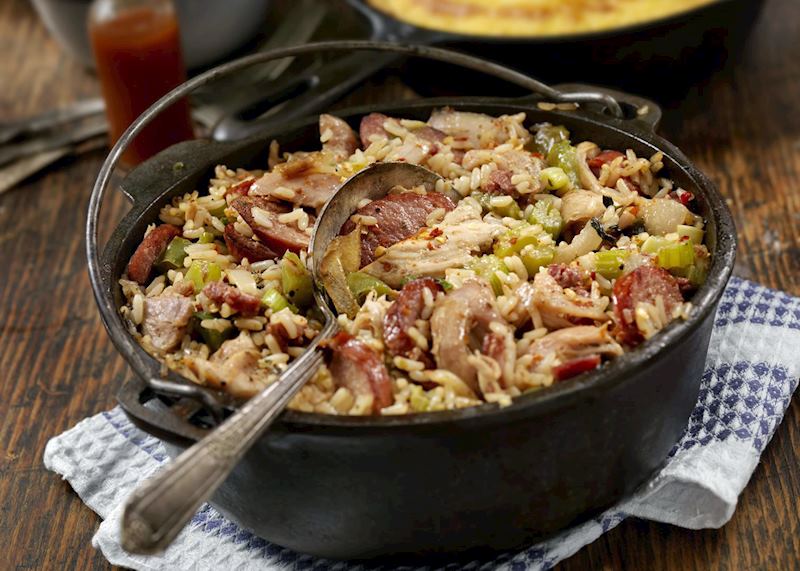 Cajun-style chicken and sausage jambalaya