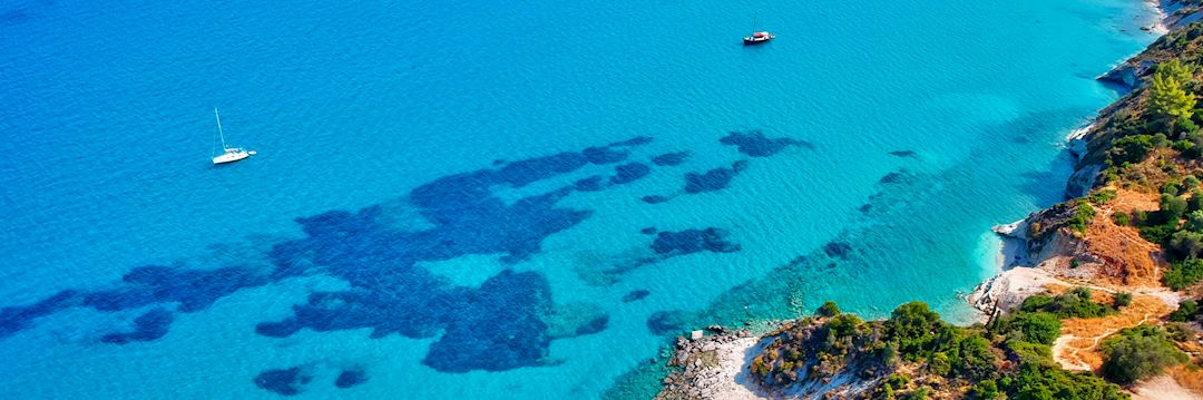 Aerial view of Bahamas coastline