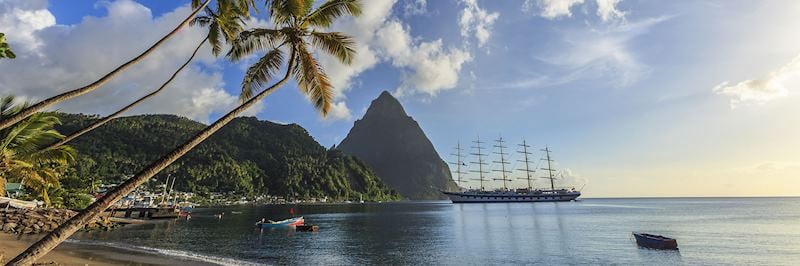 One of the Pitons from Soufrière Bay, Saint Lucia