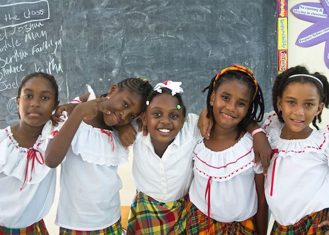 Schoolgirls in traditional Creole costume, Castries, Saint Lucia Schoolgirls in traditional Creole costume, Castries, Saint Lucia