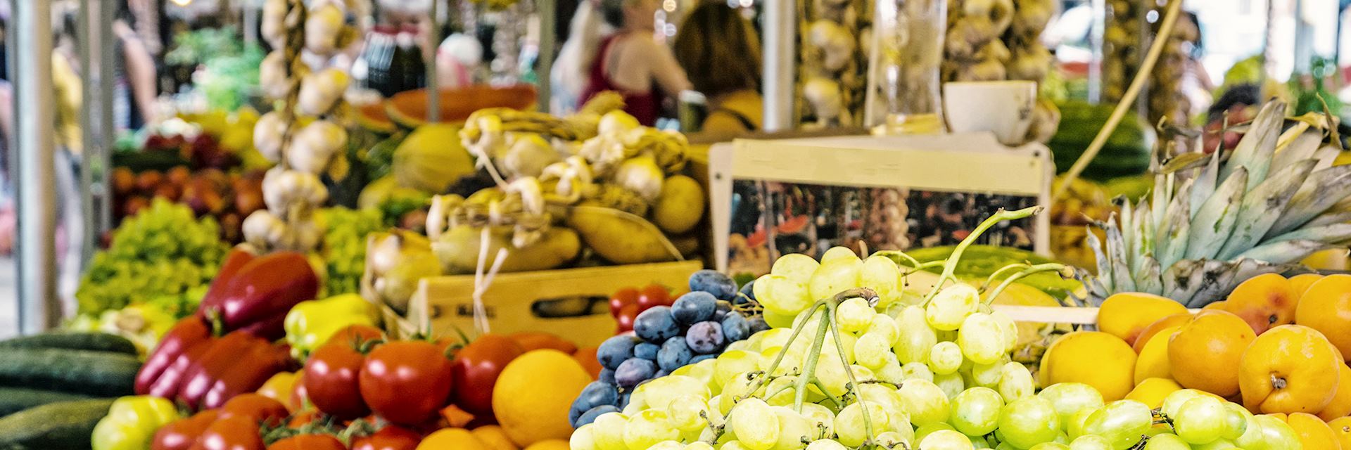 Fresh fruit in market hall, old town Trogir, Croatia