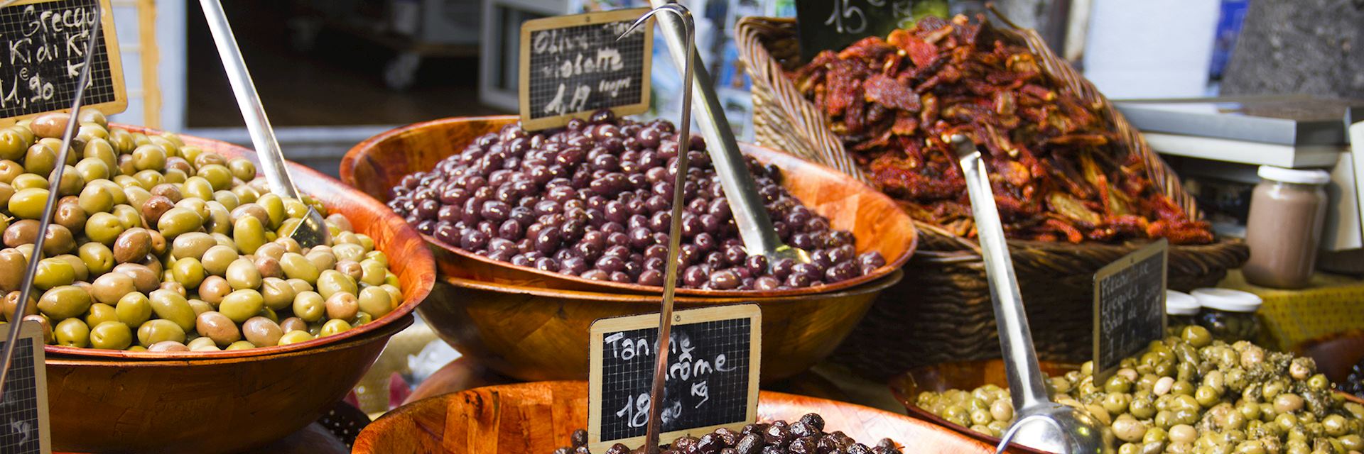 Olives for sale in a market, France