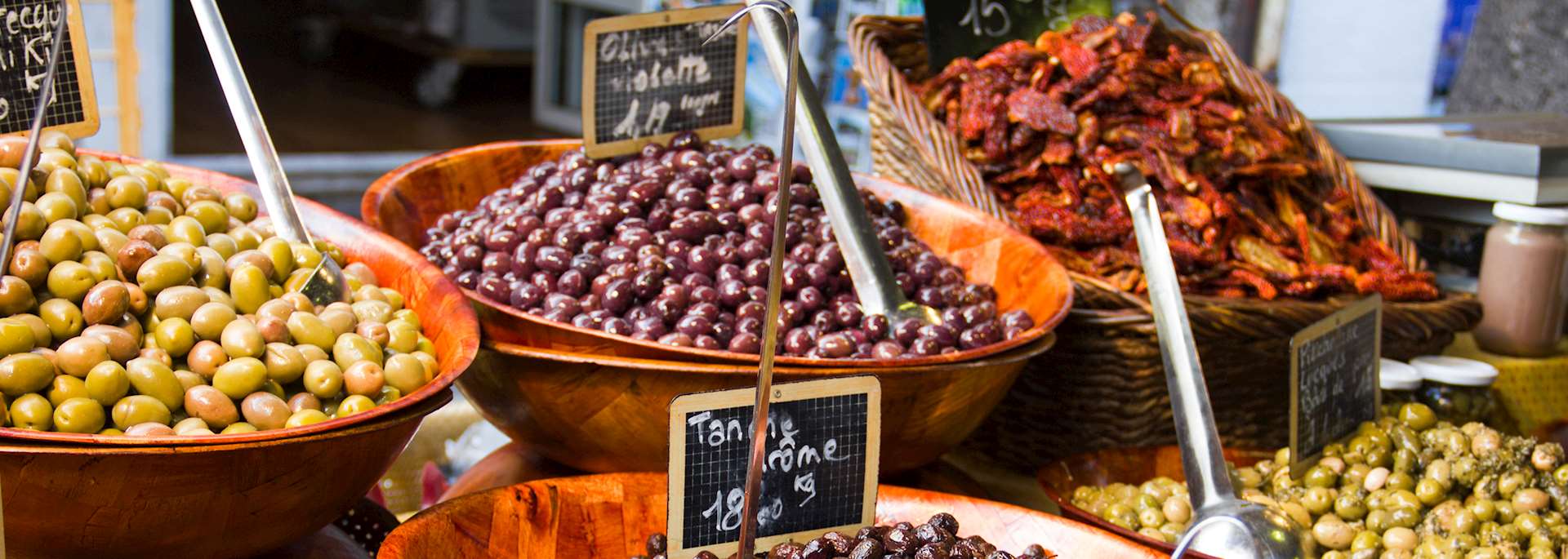 Olives for sale in a market, France