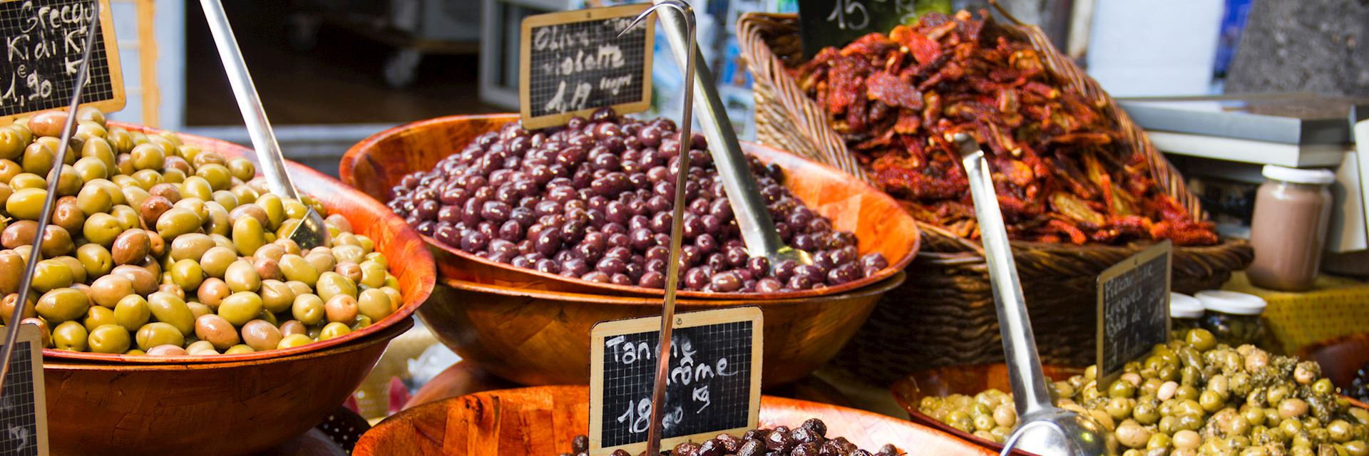 Olives for sale in a market, France