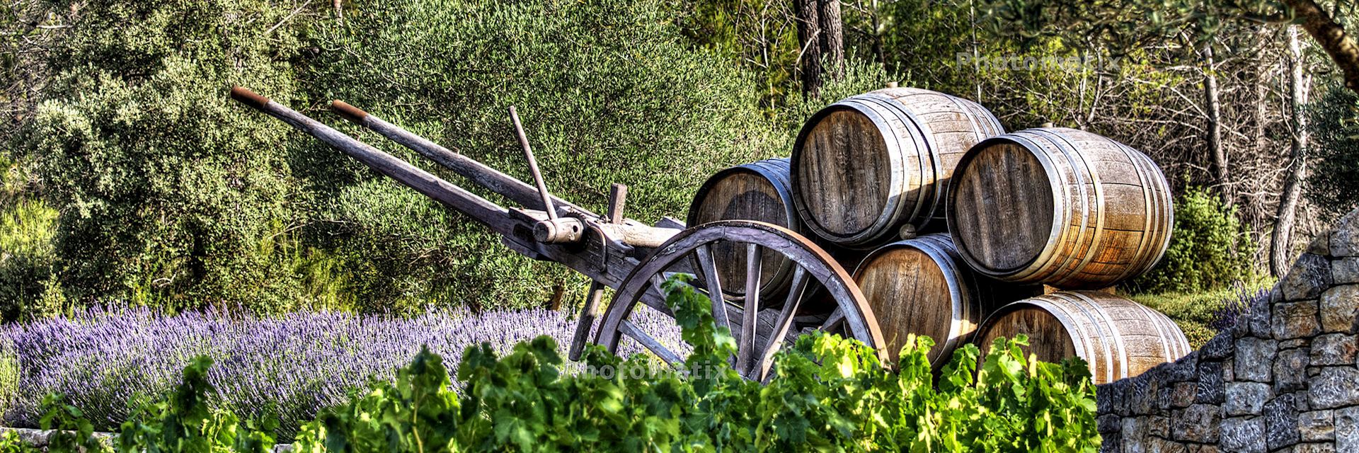 Barrels in a wine-growing property in France