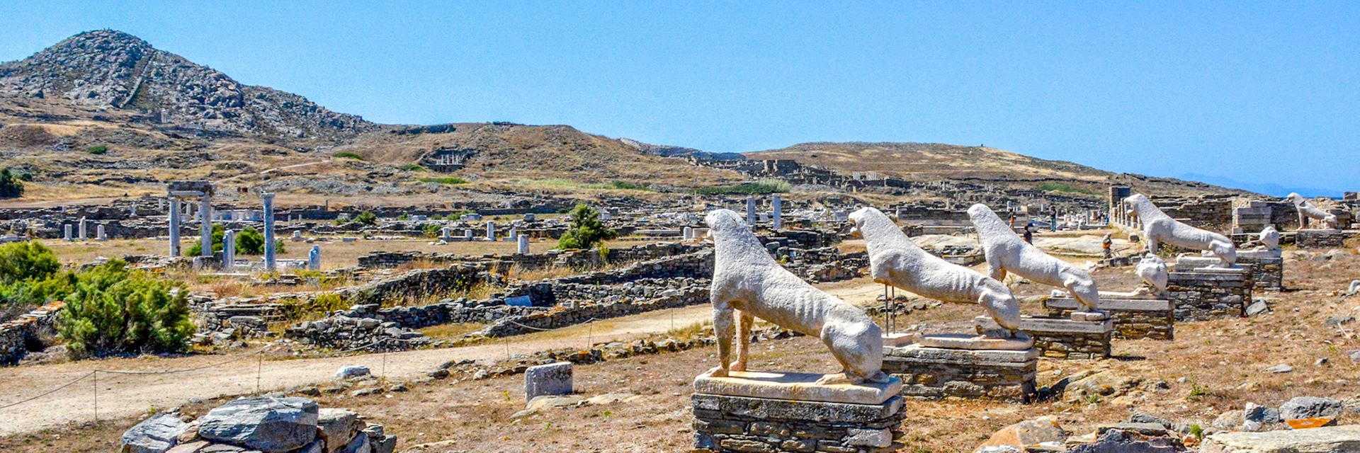 Terrace of the Lions, the famous symbol of Archaeological Site of Delos, Delos Island, Cyclades